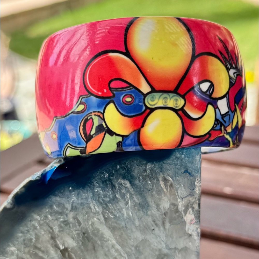 🔥 Ed Hardy Style Tattoo-Inspired Wide Bangle Bracelet – Bold & Vibrant